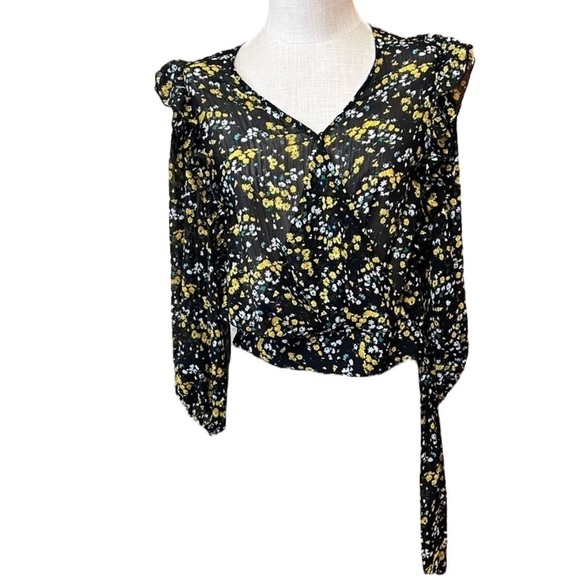 Express Ditsy Floral Blouse Shirt Tie Front Small Boho Ruffles Romantic - Picture 2 of 10